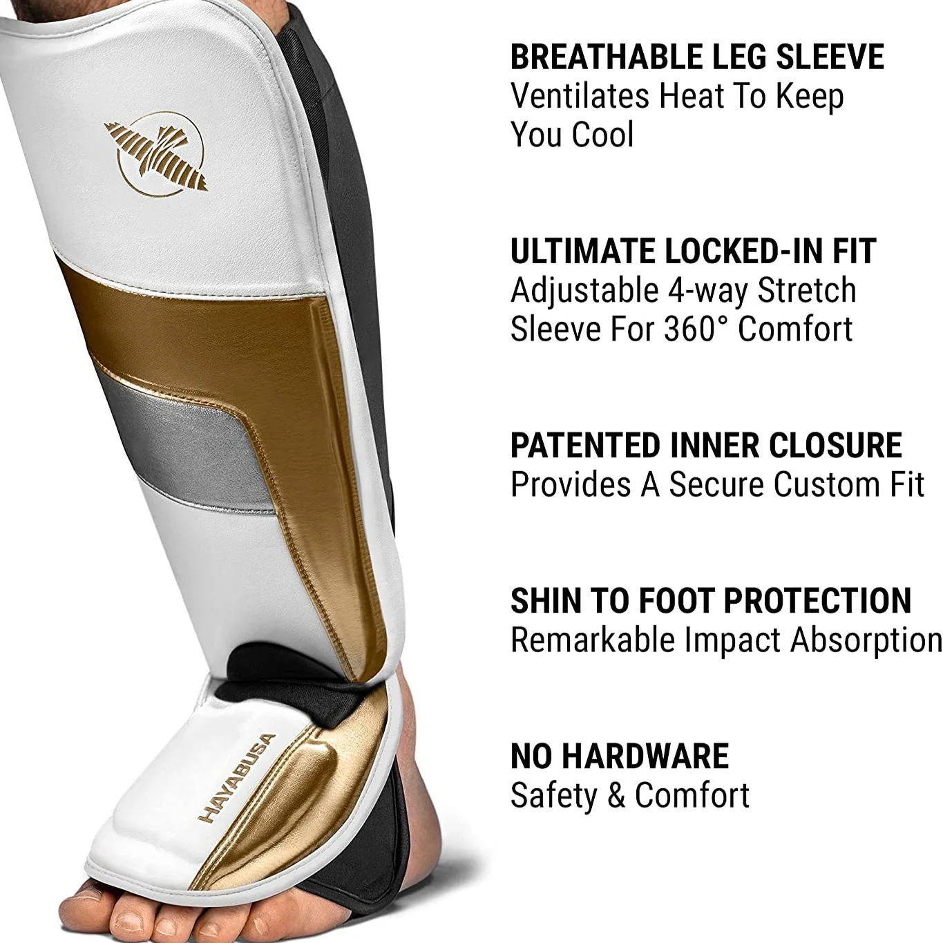 HAYABUSA SHINGUARDS FULL BACK T3 MMA IN STEP WHITE/GOLD - Image 4