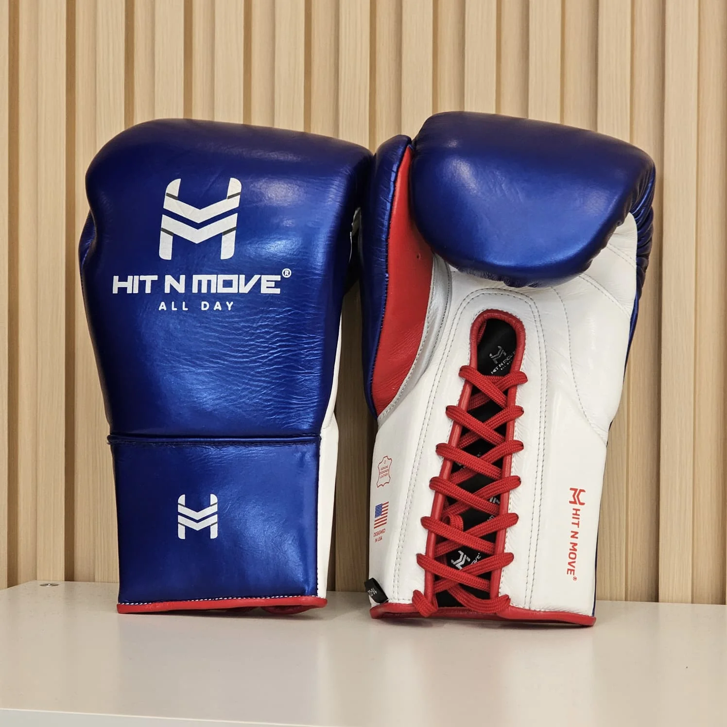 HIT N MOVE GLOVES PRO AGILITY LACE UP METALLIC BLUE/WHITE - Image 2