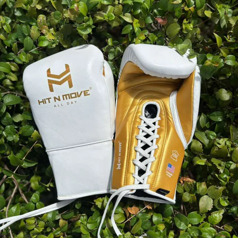 HIT N MOVE GLOVES PRO AGILITY LACE UP WHITE/ GOLD - Image 2