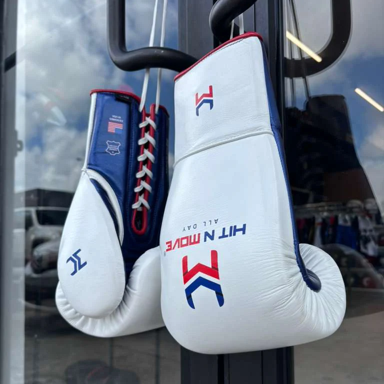HIT N MOVE GLOVES PRO BALANCE LACE UP WHITE/ BLUE / RED - Image 2