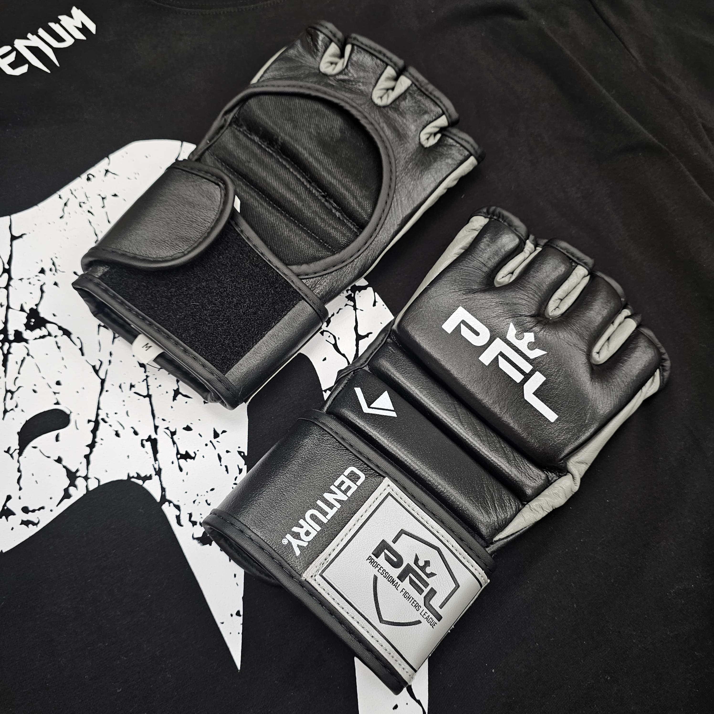 PFL MMA GLOVES OFFICIAL LEATHER BLACK/GREY - Image 2
