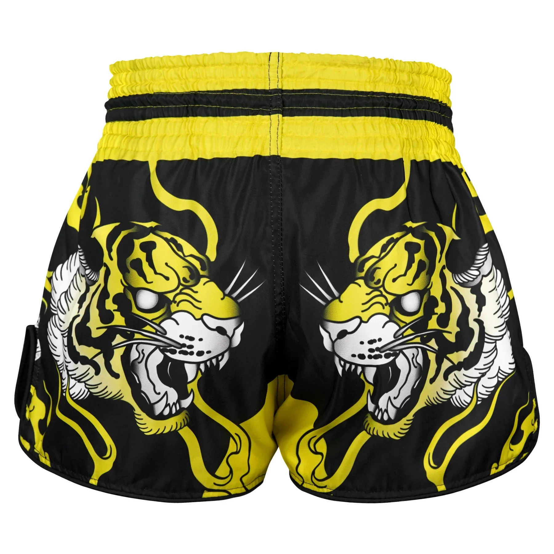 TUFF MUAY THAI SHORTS HIGH CUT RETRO PAYAK RISING BLACK/YELLOW - Image 3