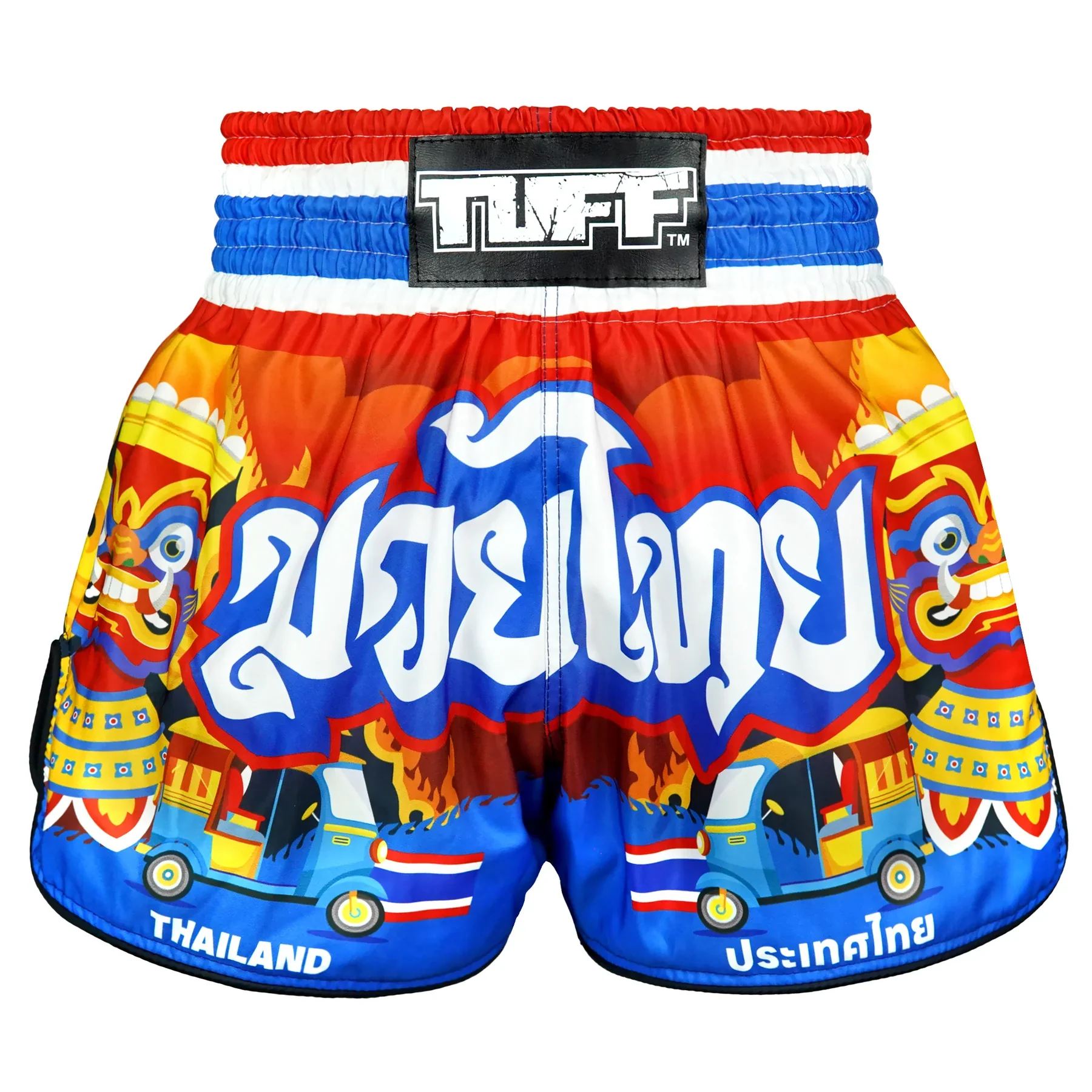 TUFF MUAY THAI SHORTS HIGH CUT RETRO SIAM IN MOTION RED/BLUE