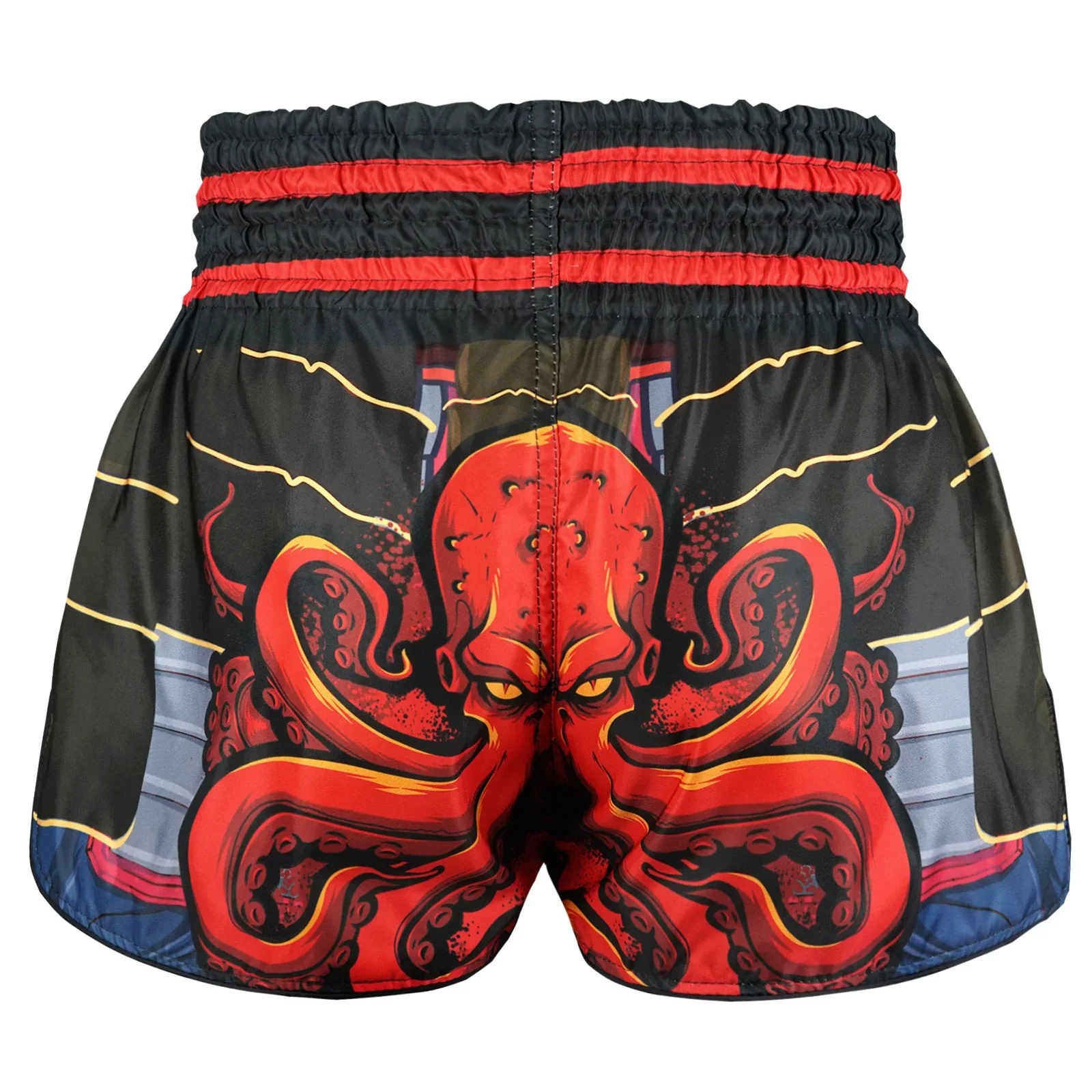 TUFF MUAY THAI SHORTS HIGH CUT RETRO UNDEFEATED STEEL BLACK/RED - Image 2