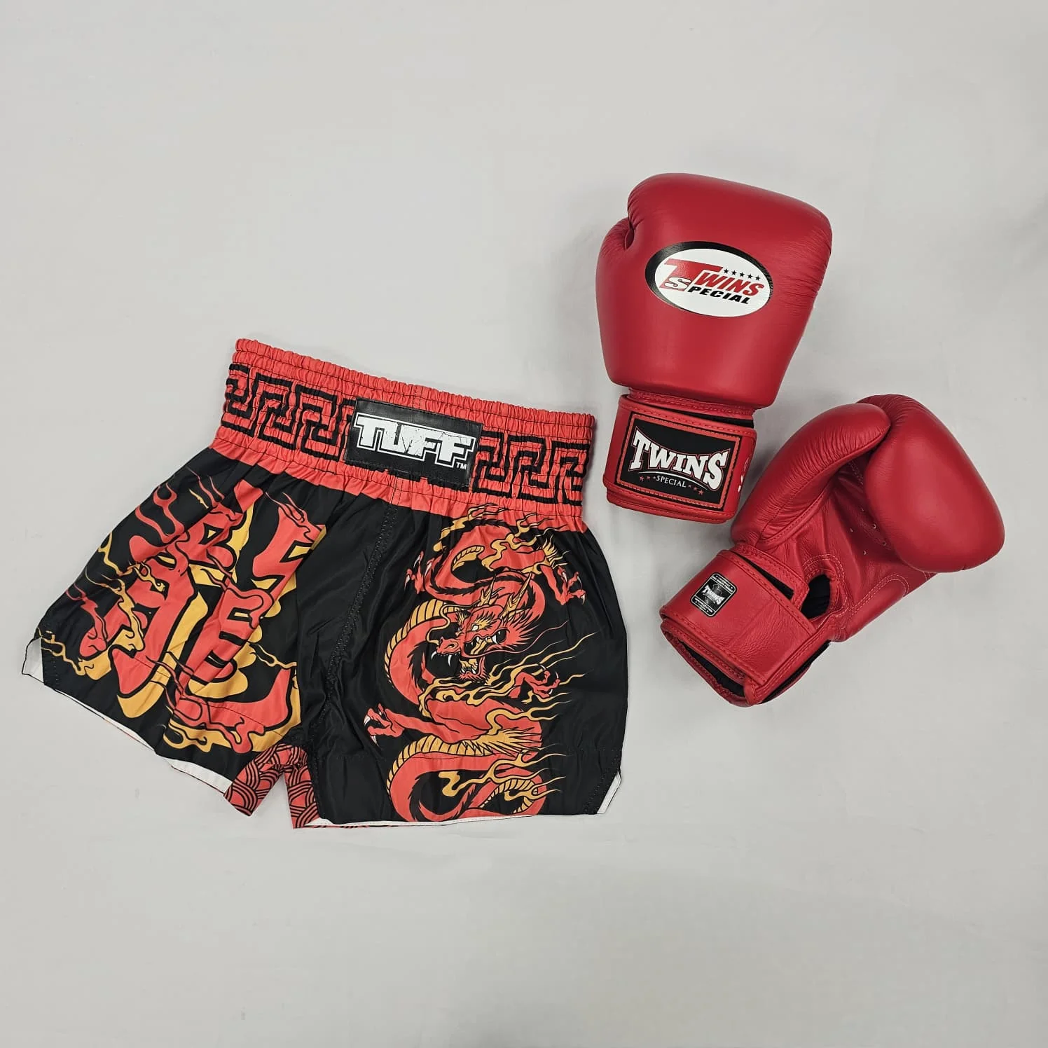 TUFF MUAY THAI SHORTS RED DRAGON IN BLACK RED/DRAGON - Image 2