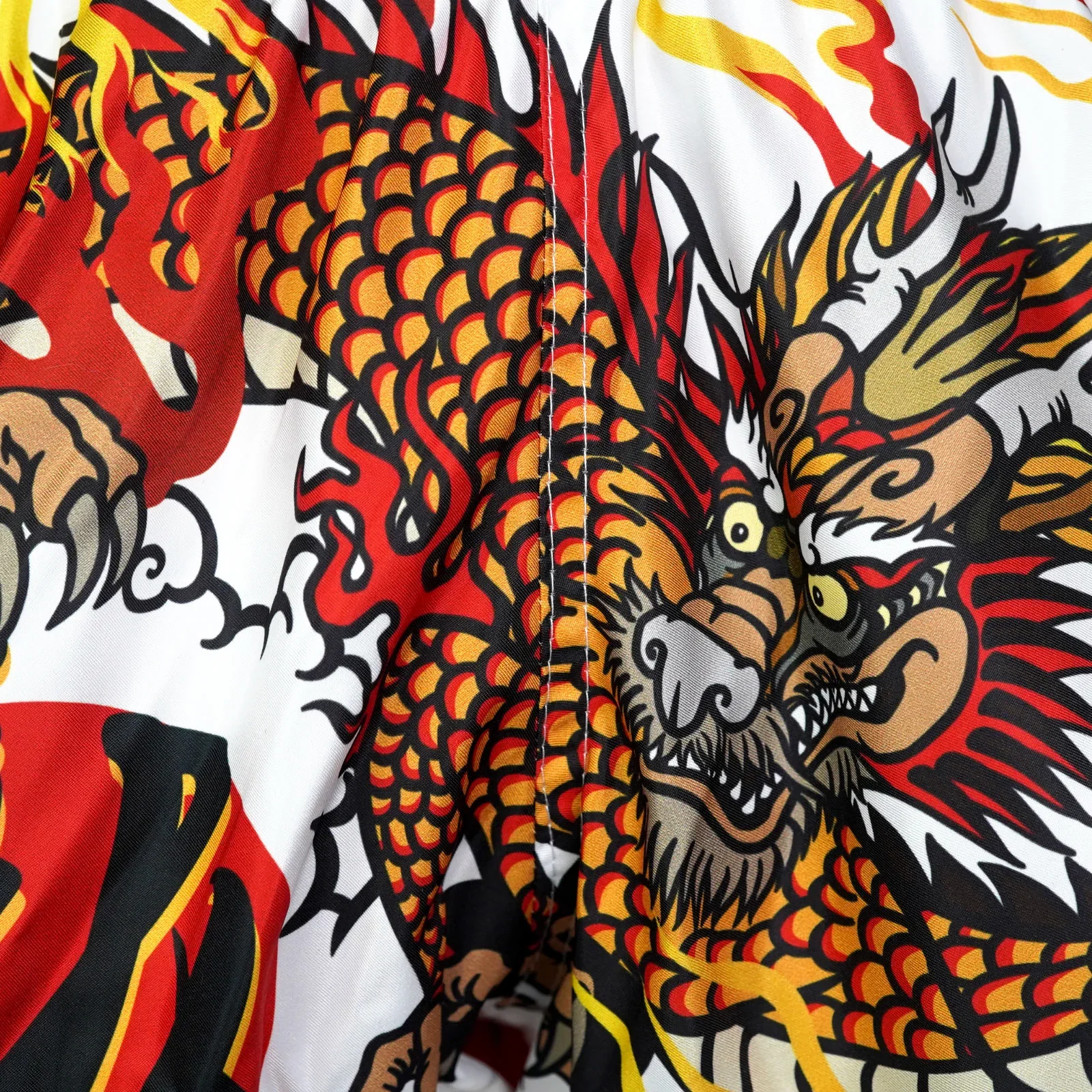 TUFF MUAY THAI SHORTS RETRO CHINESE DRAGON WHITE/BLACK/RED - Image 4