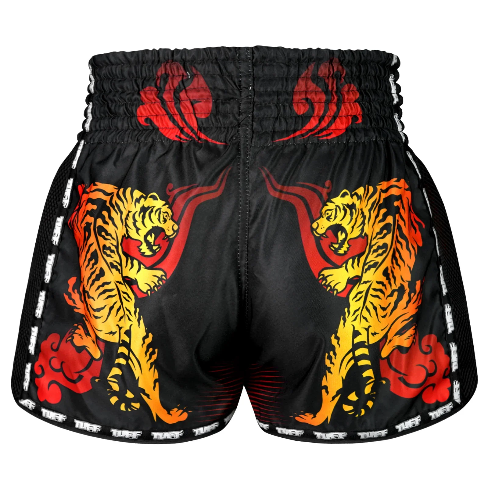TUFF MUAY THAI SHORTS RETRO CRUEL TIGER BLACK/ORANGE - Image 4