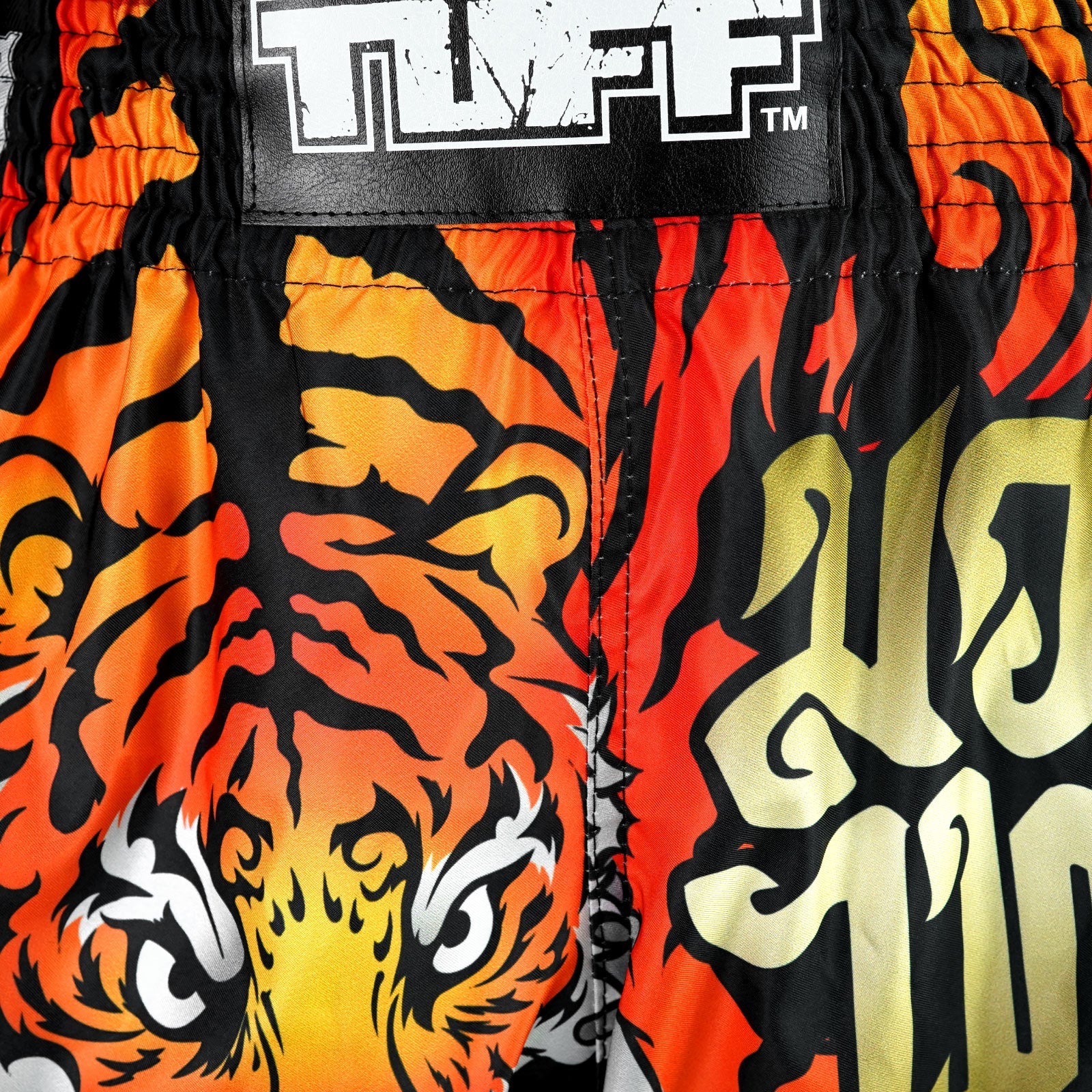 TUFF MUAY THAI SHORTS RETRO CRUEL TIGER BLACK/ORANGE - Image 5