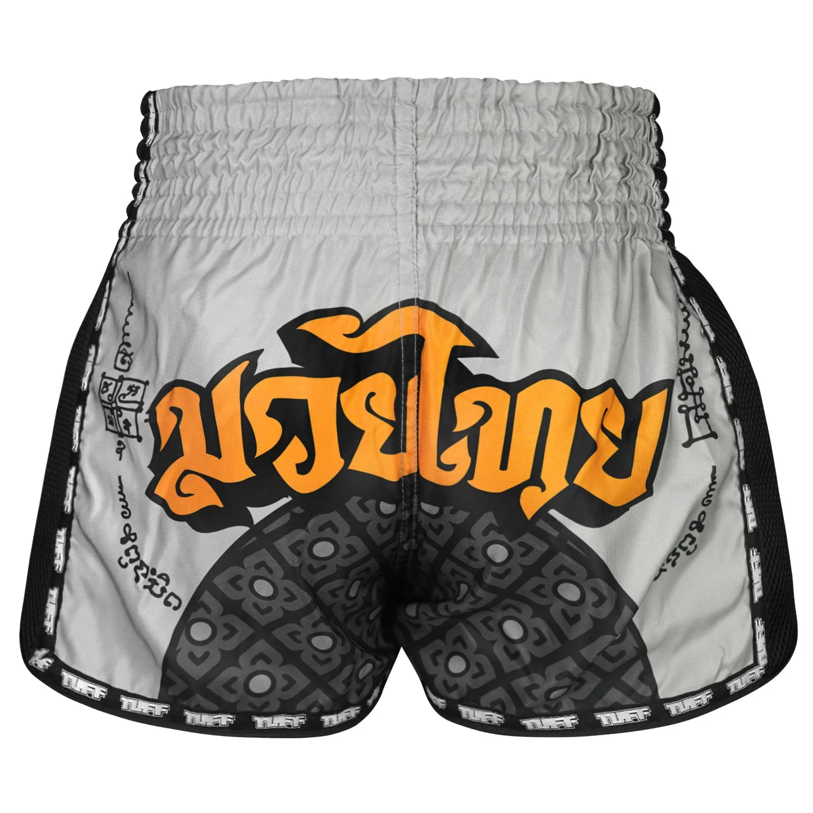 TUFF MUAY THAI SHORTS RETRO HANUMAN YANTRA GREY/BLACK - Image 3