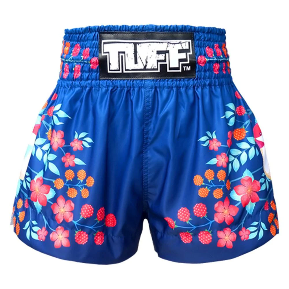 TUFF MUAY THAI SHORTS SAKURA NIGHTINGALE BIRD NAVY BLUE
