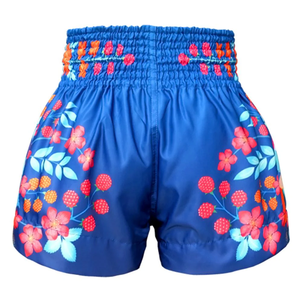 TUFF MUAY THAI SHORTS SAKURA NIGHTINGALE BIRD NAVY BLUE - Image 3
