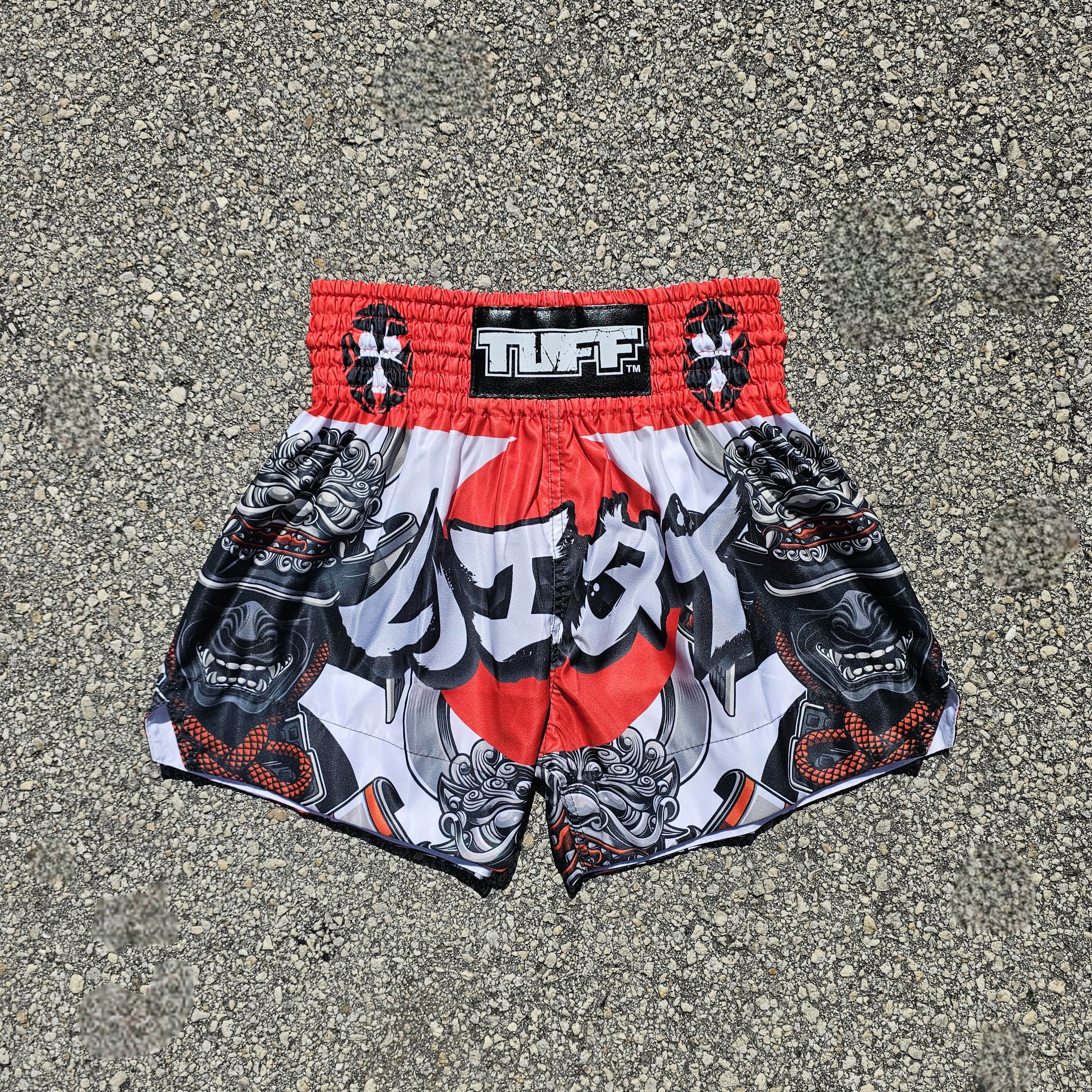 TUFF MUAY THAI SHORTS SAMURAI OF SIAM WHITE/RED/BLACK - Image 2