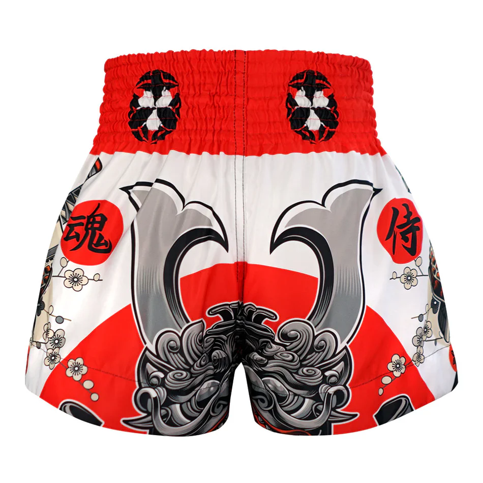 TUFF MUAY THAI SHORTS SAMURAI OF SIAM WHITE/RED/BLACK - Image 3