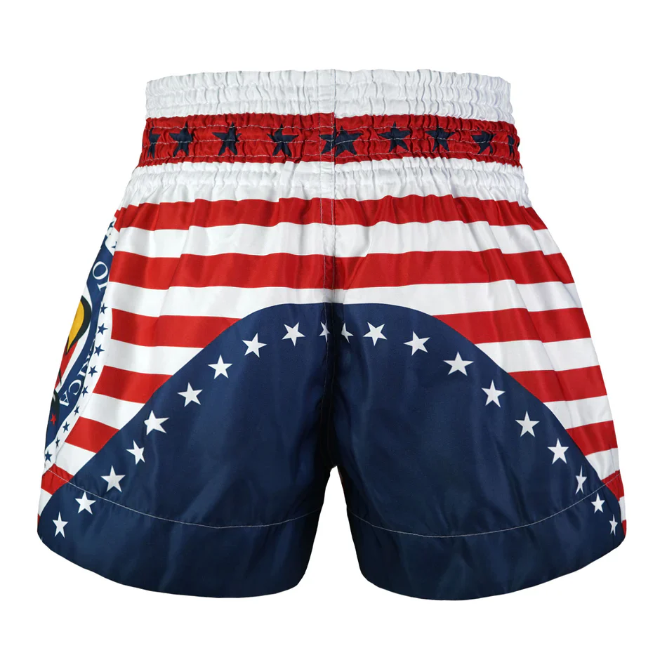TUFF MUAY THAI SHORTS THAI LIBERTY WHITE/RED/BLUE - Image 3
