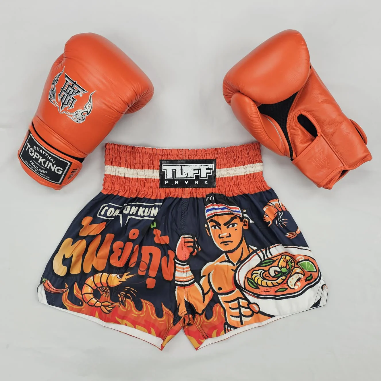 TUFF MUAY THAI SHORTS TOM YUM POWER NAVY BLUE/ORANGE - Image 2