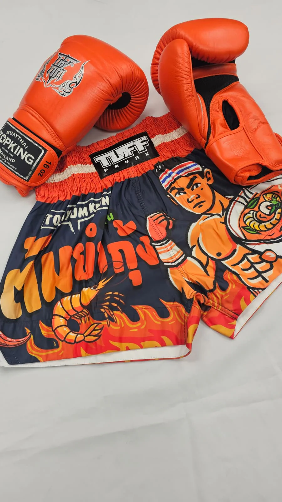 TUFF MUAY THAI SHORTS TOM YUM POWER NAVY BLUE/ORANGE - Image 4