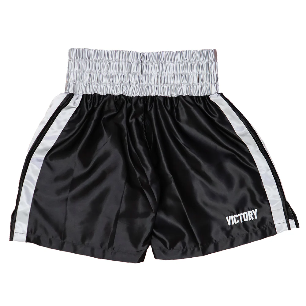 VICTORY BOXING SHORTS VICE SERIES SHORTER HYBRID CUT BLACK/SILVER - Image 3