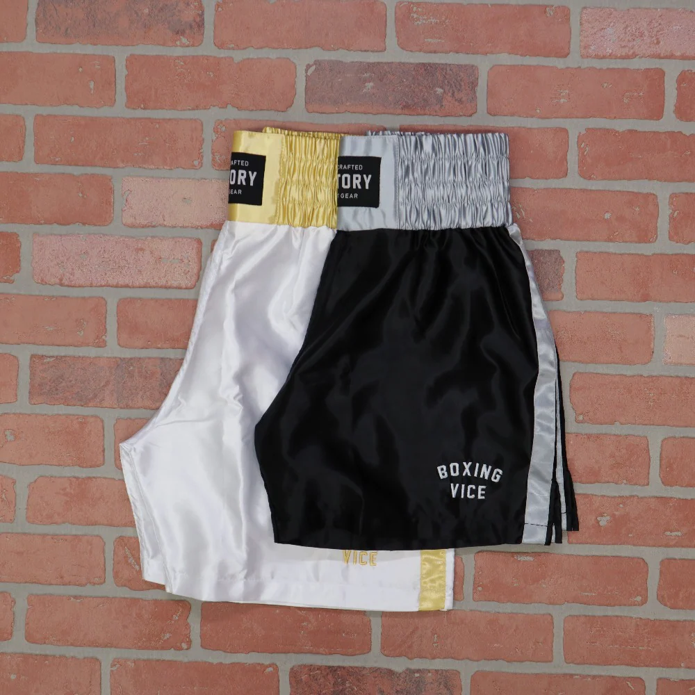 VICTORY BOXING SHORTS VICE SERIES SHORTER HYBRID CUT BLACK/SILVER - Image 5
