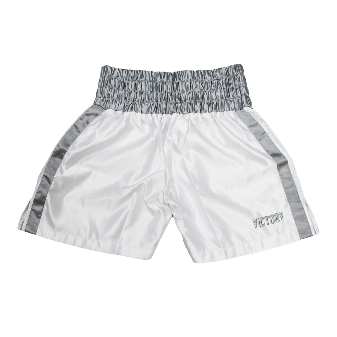 VICTORY BOXING SHORTS VICE SERIES SHORTER HYBRID CUT WHITE/SILVER - Image 3