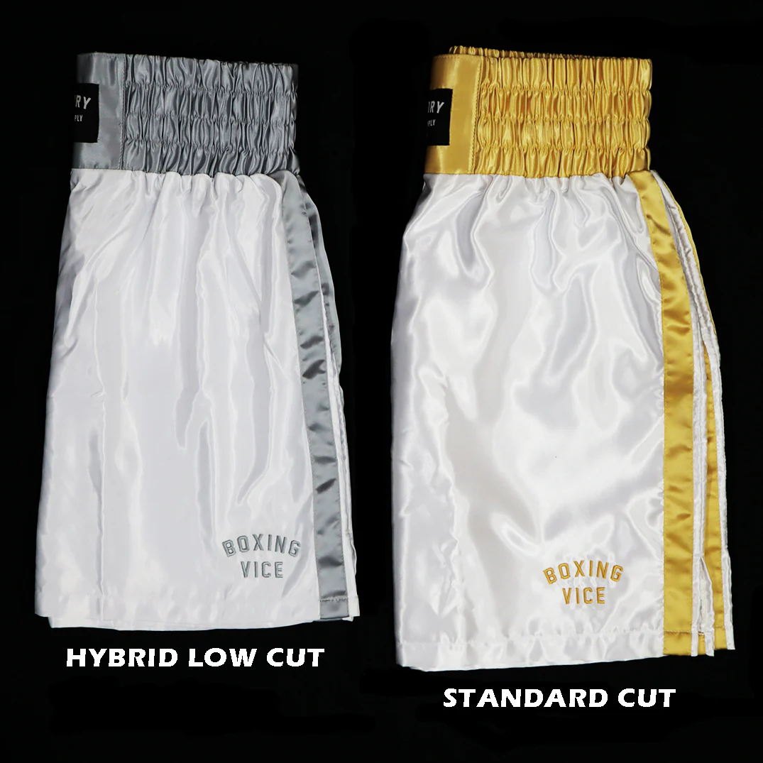 VICTORY BOXING SHORTS VICE SERIES SHORTER HYBRID CUT WHITE/SILVER - Image 6