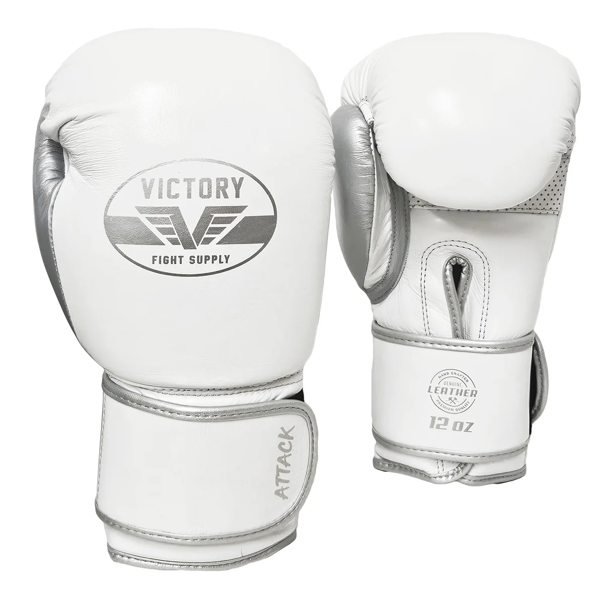 VICTORY GLOVES ATTACK LEATHER HOOK & LOOP WHITE/SILVER