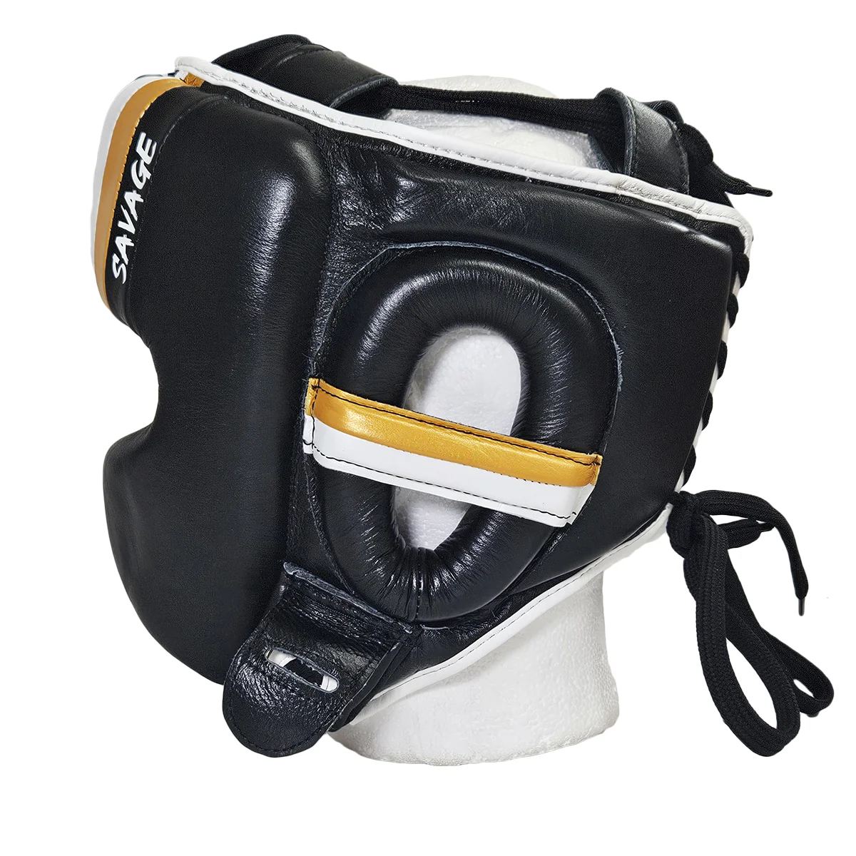 VICTORY HEADGEAR CHEEK LEATHER SAVAGE V2 BLACK/WHITE/GOLD - Image 4