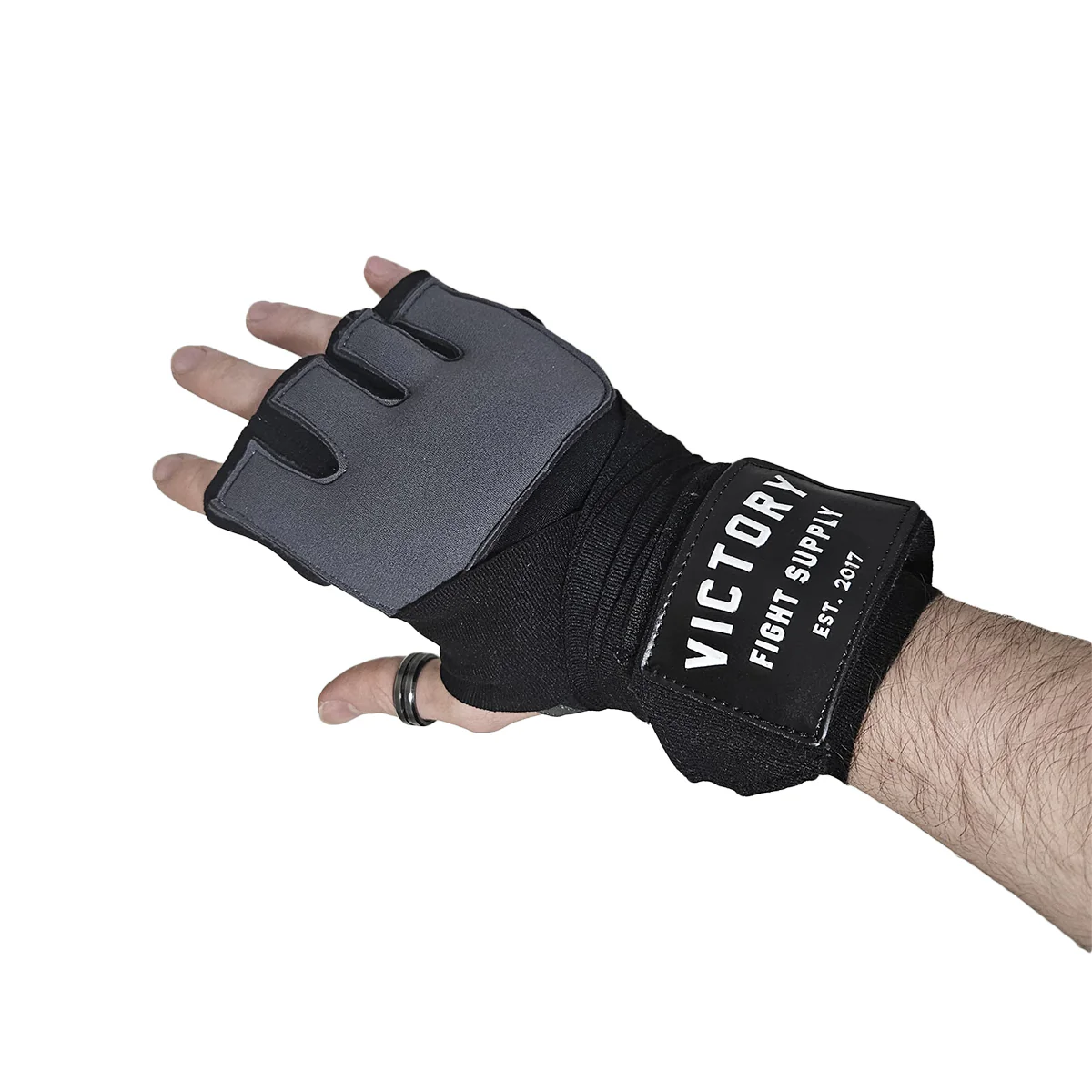 VICTORY HYBRID GEL HANDWRAPS PAIR OS BLACK/GREY - Image 2
