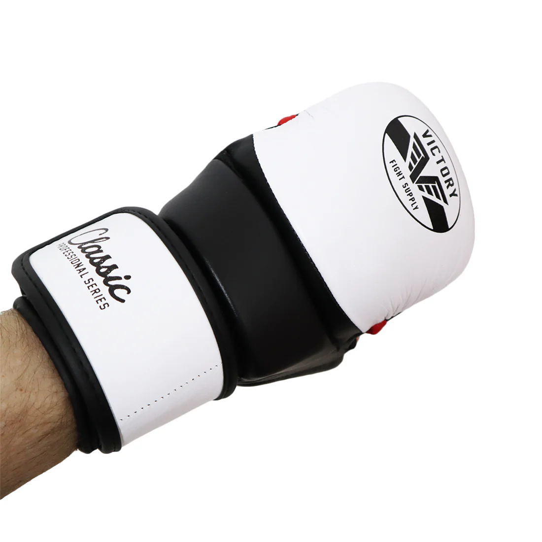 VICTORY MMA GLOVES SPARRING CLASSIC LEATHER WHITE/BLACK - Image 4