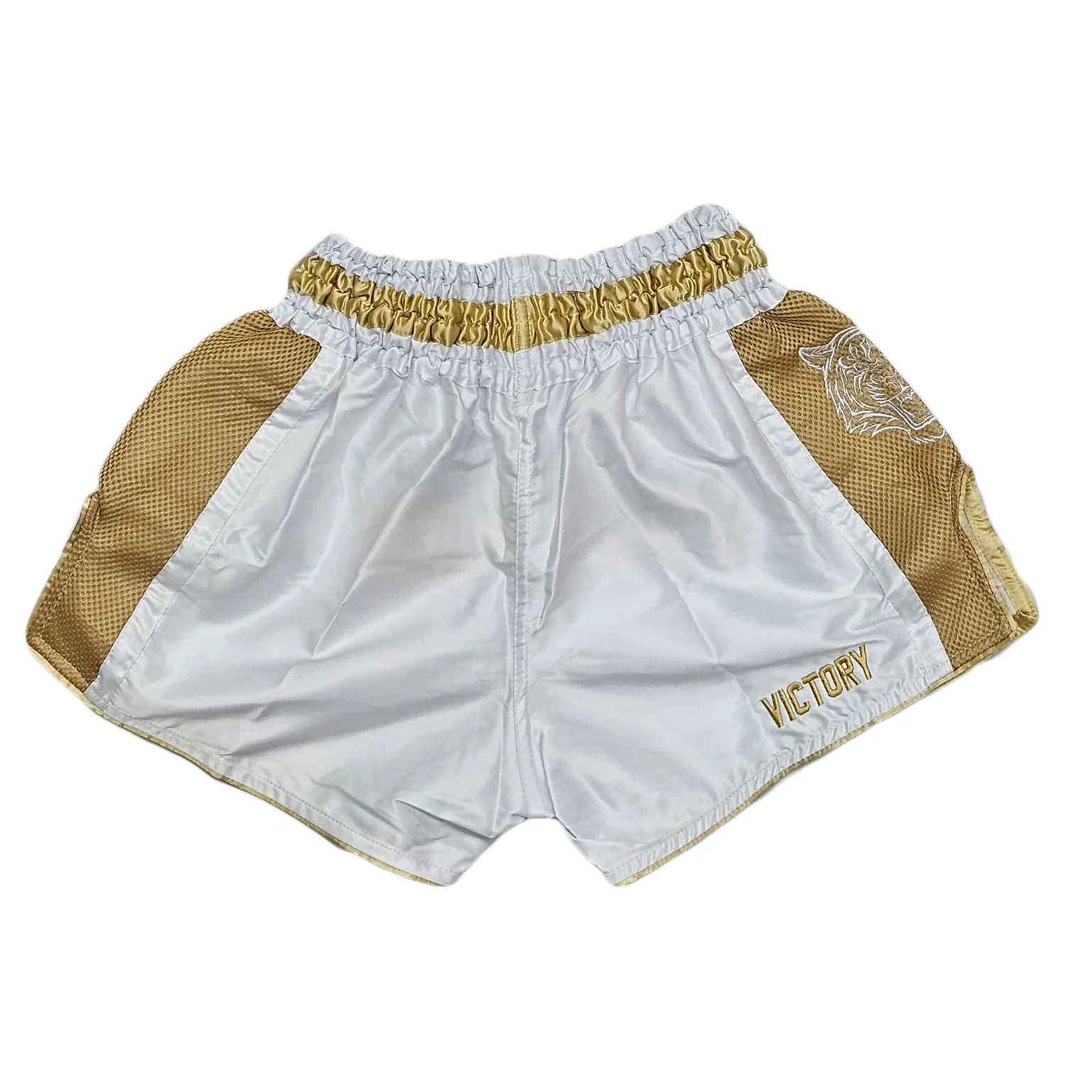 VICTORY MUAY THAI SHORTS TIGER V2 WHITE/GOLD - Image 2