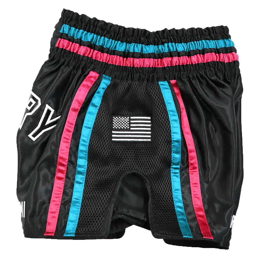 VICTORY MUAY THAI SHORTS MIAMI VICE V2 BLACK/BLUE/PINK - Image 3