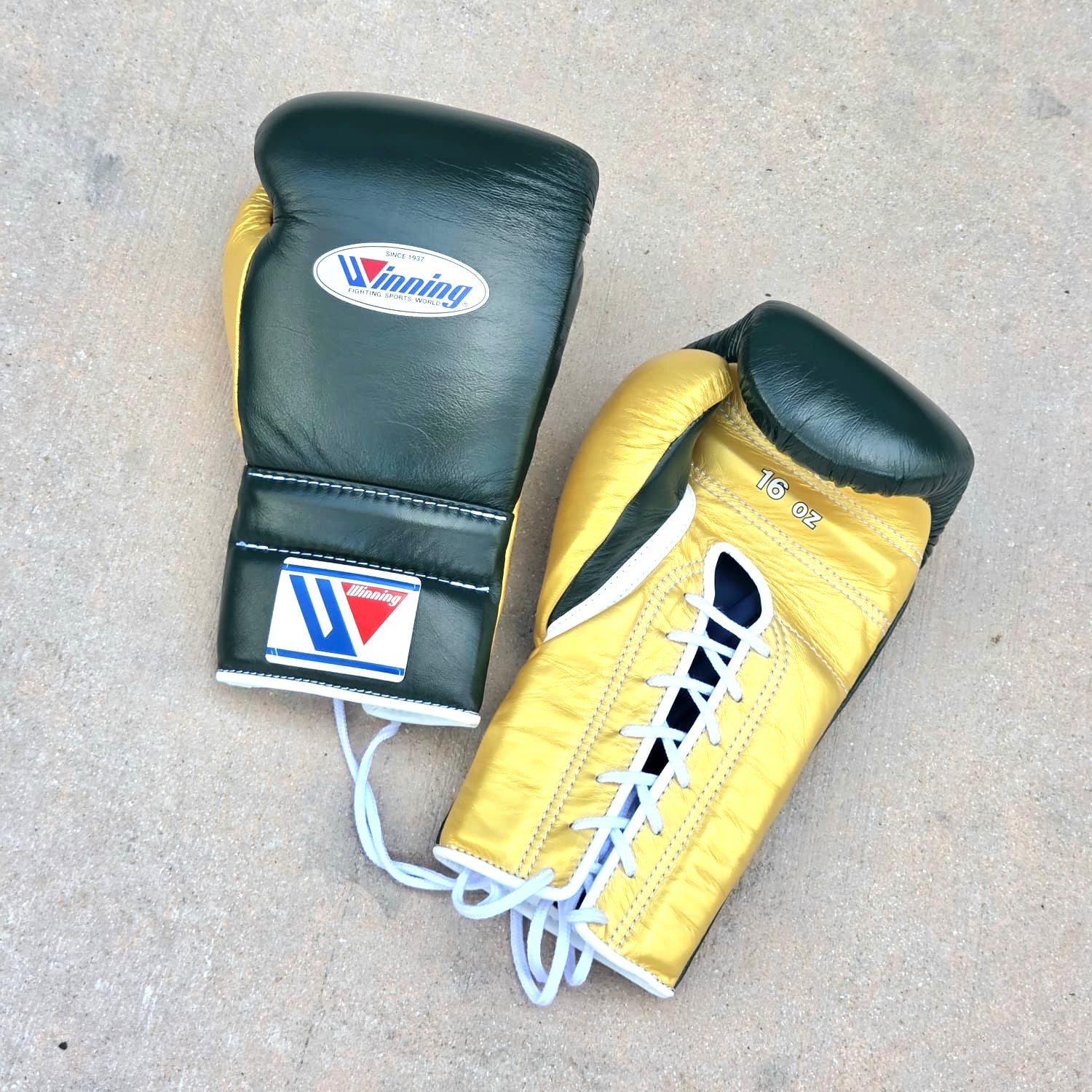 WINNING GLOVES CUSTOM LACE 16OZ GREEN/GOLD - Image 2