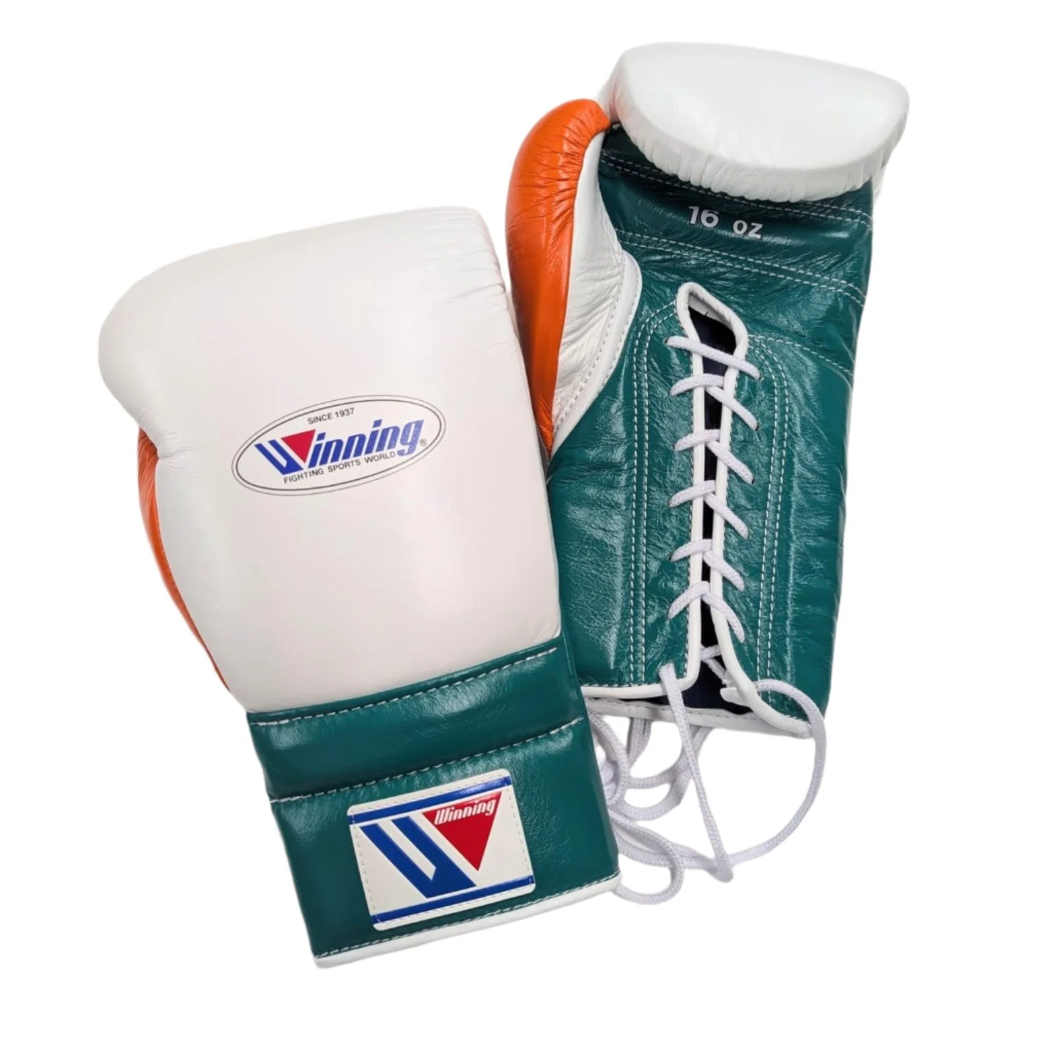 WINNING GLOVES CUSTOM LACE 16OZ WHITE/GREEN/ORANGE - Image 3