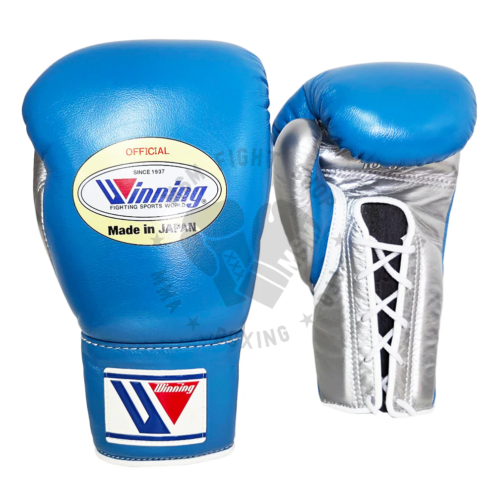 WINNING GLOVES PRO FIGHT CUSTOM LACE UP SKY BLUE/SILVER 10oz