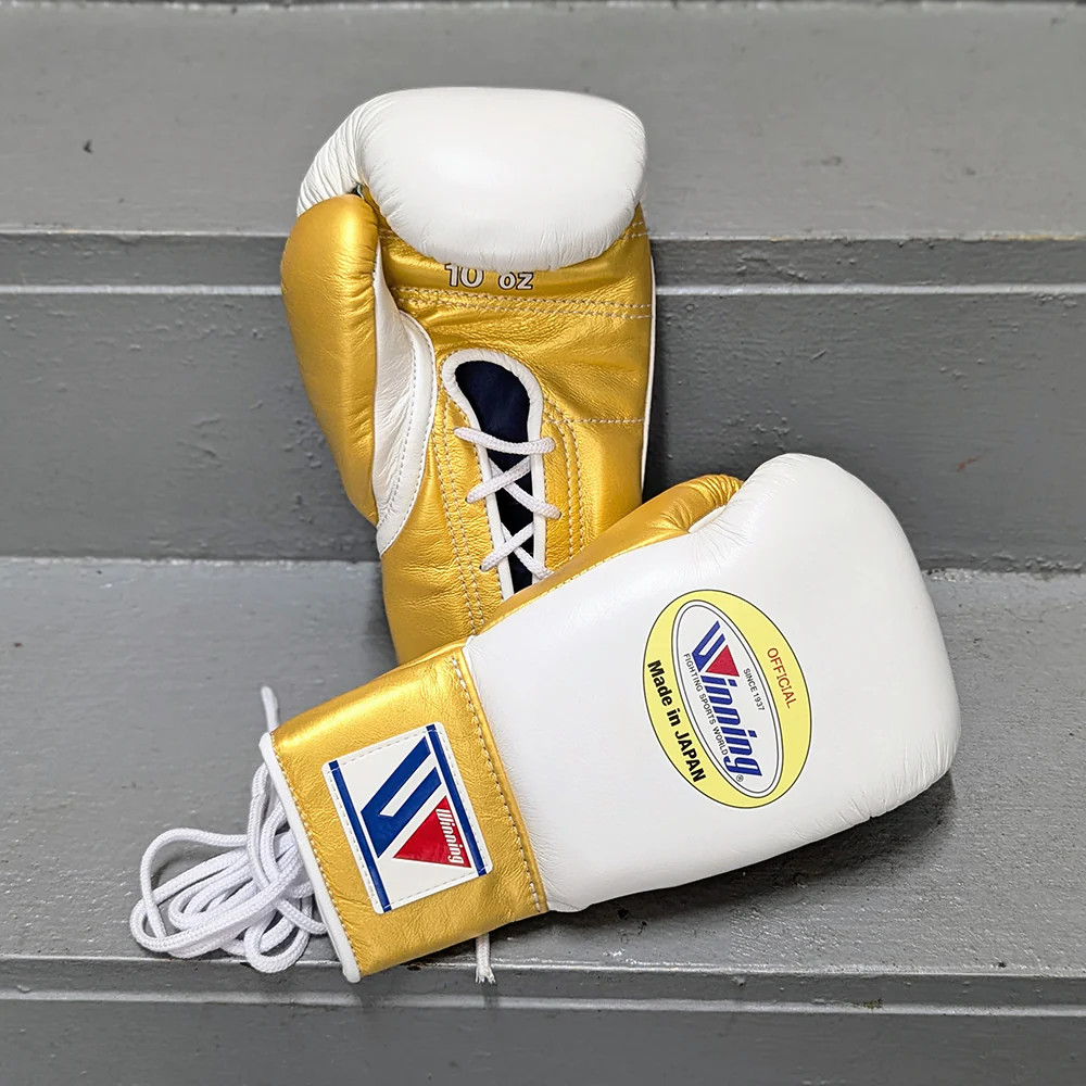 WINNING GLOVES PRO FIGHT CUSTOM LACE UP WHITE / GOLD - Image 2